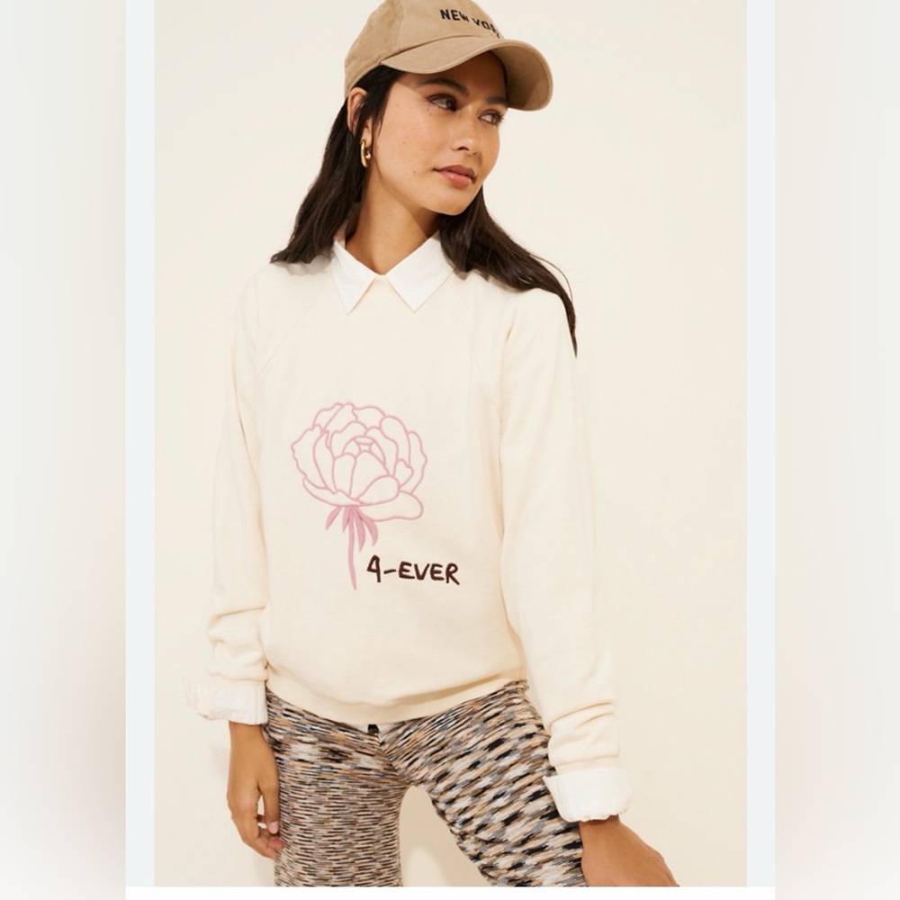 Anthro x Banner Day 4-Ever Floral Cream Size med Sweatshirt EUC $130 retail
